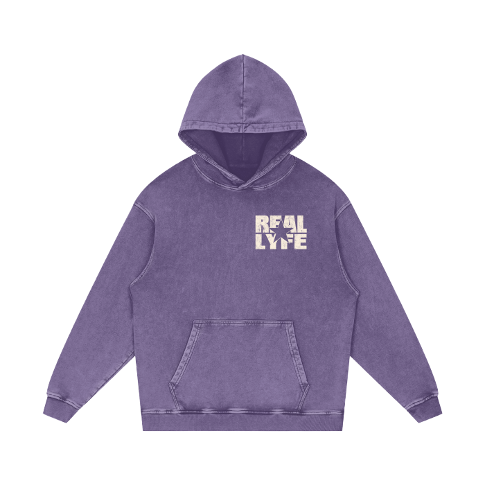 Real Lyfe Center Logo Acid-Wash Hoodie