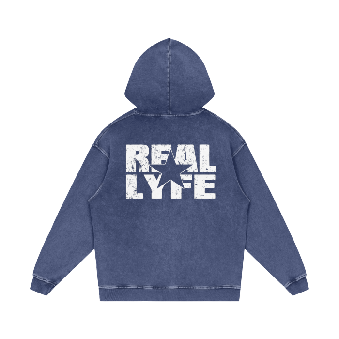 Real Lyfe Eagle Acid-Wash Hoodie — Blue