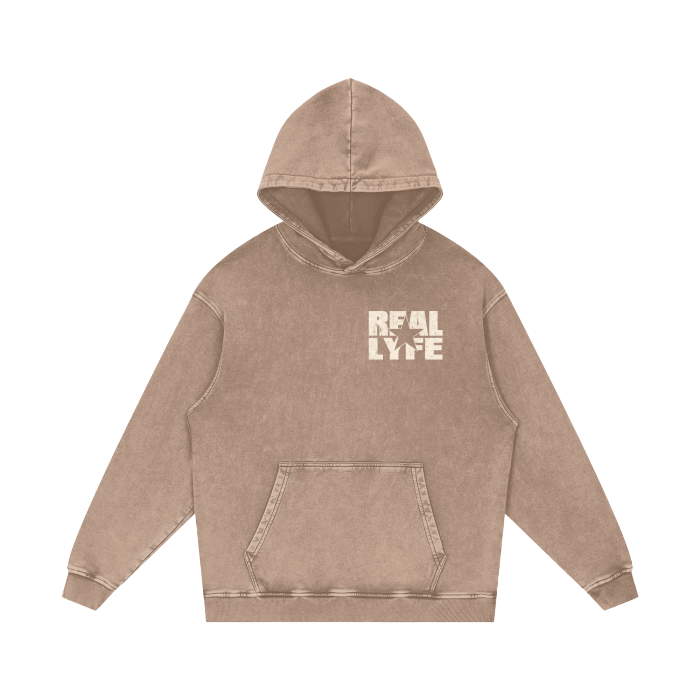 Real Lyfe Center Logo Acid-Wash Hoodie