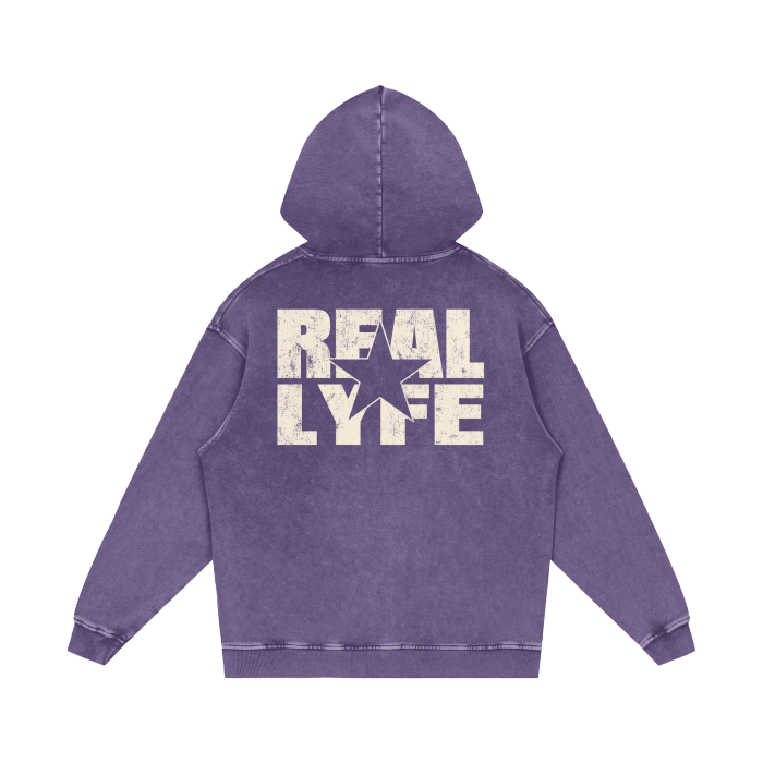 Real Lyfe Center Logo Acid-Wash Hoodie