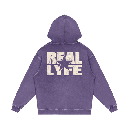 Real Lyfe Center Logo Acid-Wash Hoodie