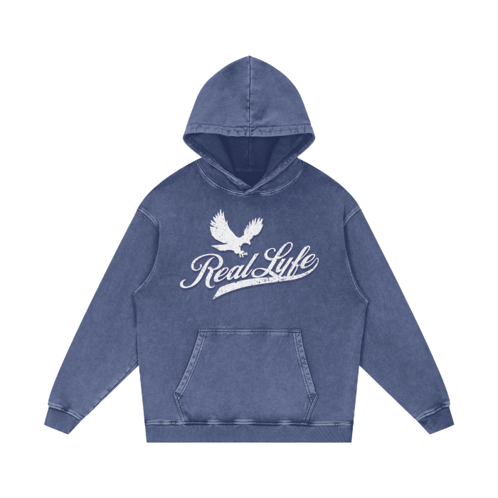 Real Lyfe Eagle Acid-Wash Hoodie — Blue