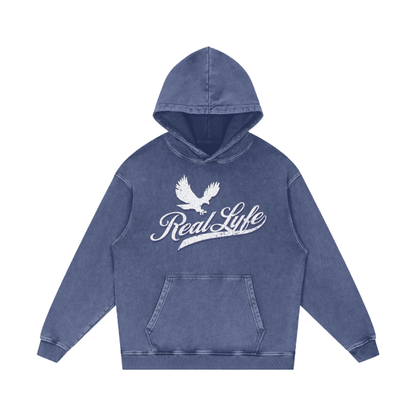 Real Lyfe Eagle Acid-Wash Hoodie — Blue