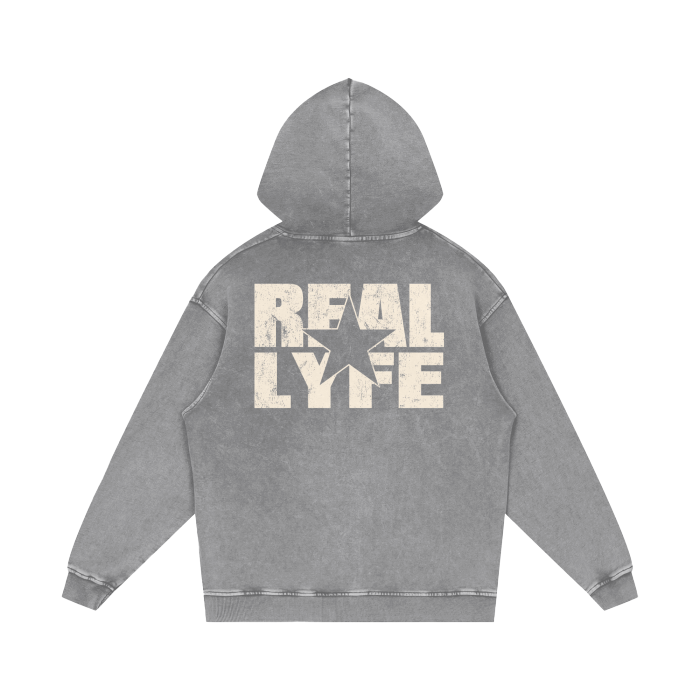 Real Lyfe Center Logo Acid-Wash Hoodie