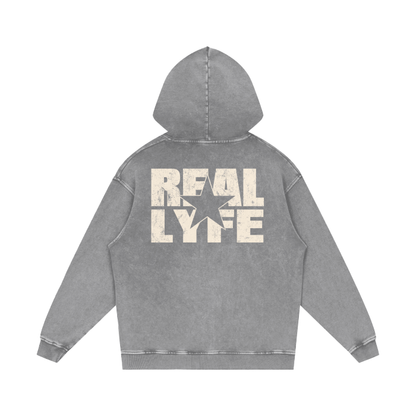 Real Lyfe Center Logo Acid-Wash Hoodie