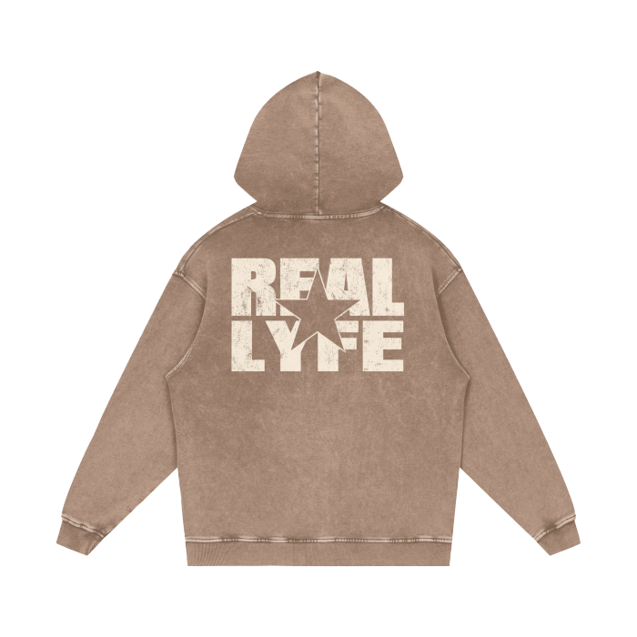 Real Lyfe Center Logo Acid-Wash Hoodie