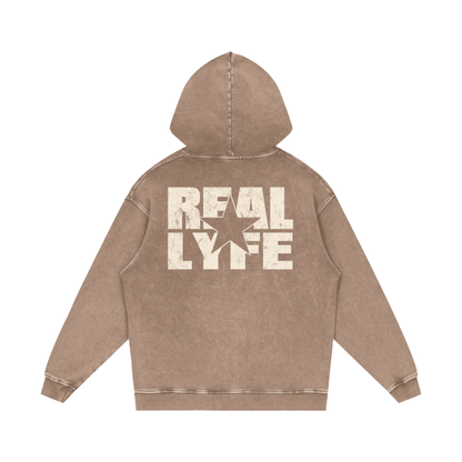 Real Lyfe Center Logo Acid-Wash Hoodie
