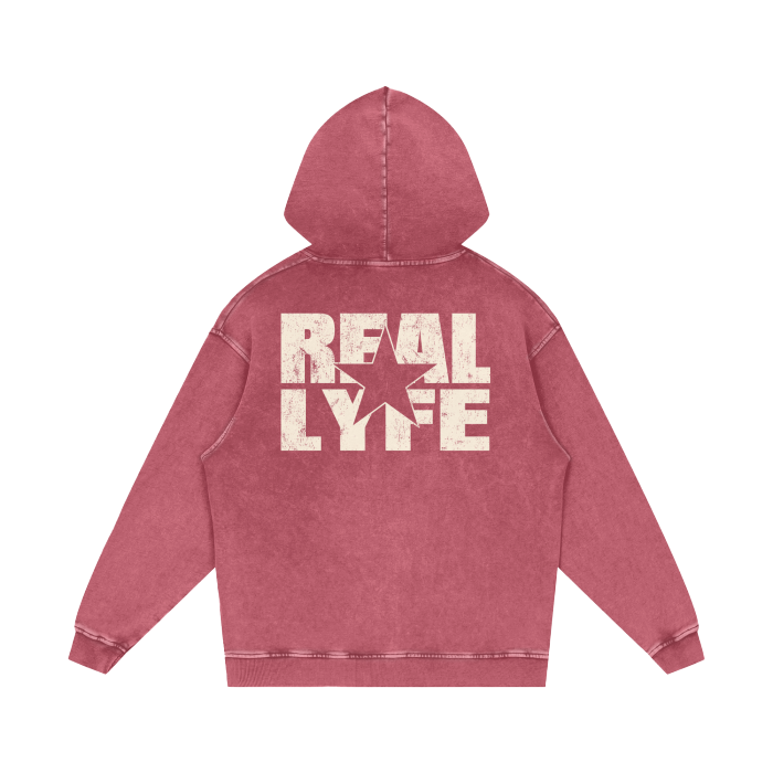 Real Lyfe Center Logo Acid-Wash Hoodie