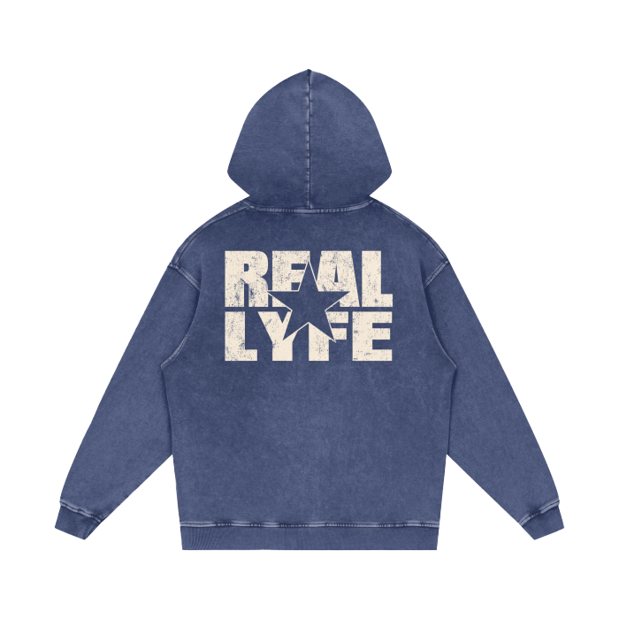 Real Lyfe Center Logo Acid-Wash Hoodie
