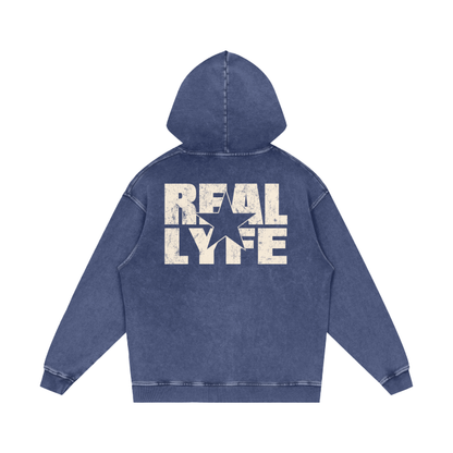 Real Lyfe Center Logo Acid-Wash Hoodie