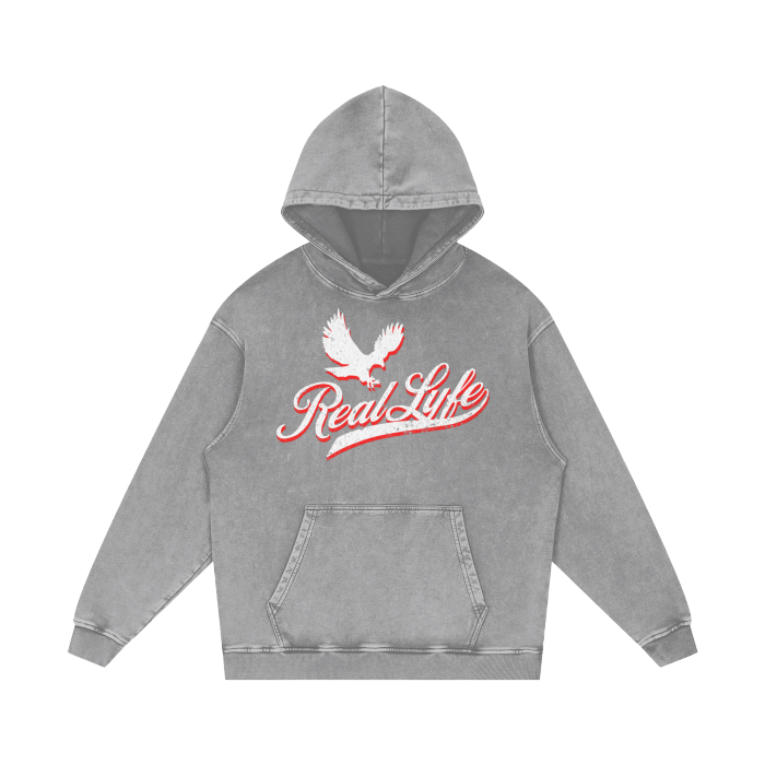 Real Lyfe Eagle Acid-Wash Hoodie — Gray