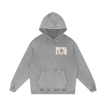 Real Lyfe Center Logo Acid-Wash Hoodie