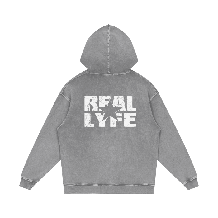 Real Lyfe Eagle Acid-Wash Hoodie — Gray