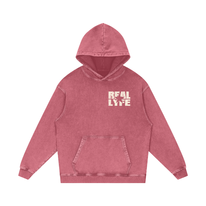 Real Lyfe Center Logo Acid-Wash Hoodie