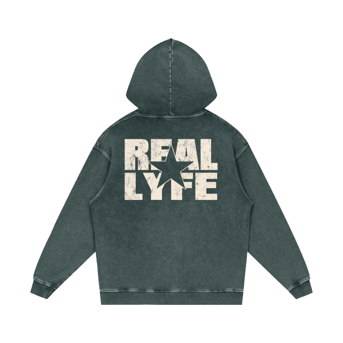 Real Lyfe Center Logo Acid-Wash Hoodie